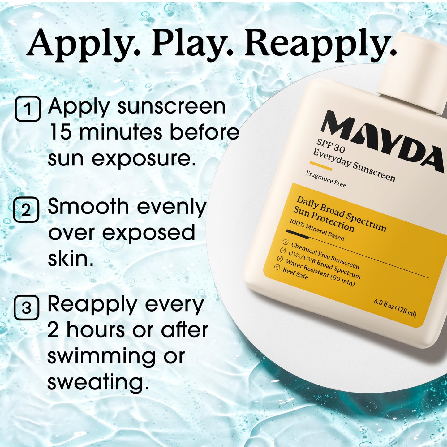 MAYDAY SPF 30 Everyday Sunscreen - Chemical-Free, Fragrance-Free, Water-Resistant Broad Spectrum Protection for Face & Body - Suitable for All Skin