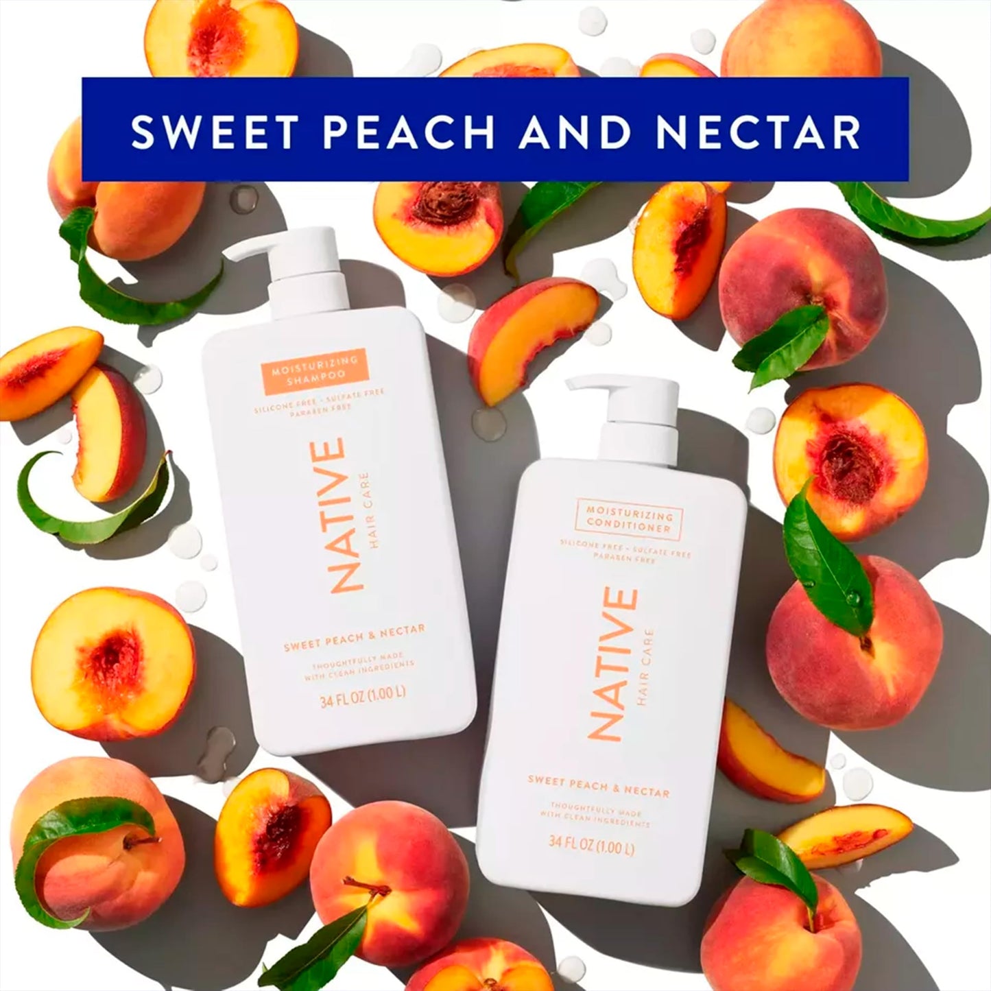 Native Sweet Peach & Nectar Shampoo & Conditioner, 34 Fl. Oz. - Pack Of 02.