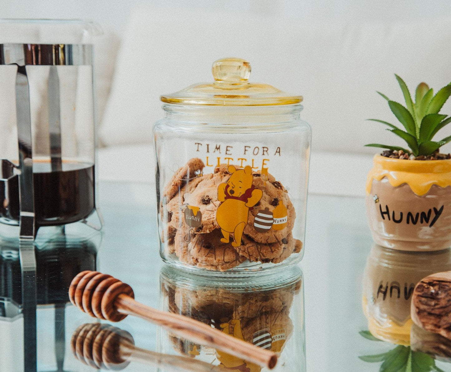 Winnie the Pooh Disney Time For A Little Smackerel Glass Snack Jar Container With Lid | Kitchen Food Storage For Snacks, Candy | 6 Inches Tall