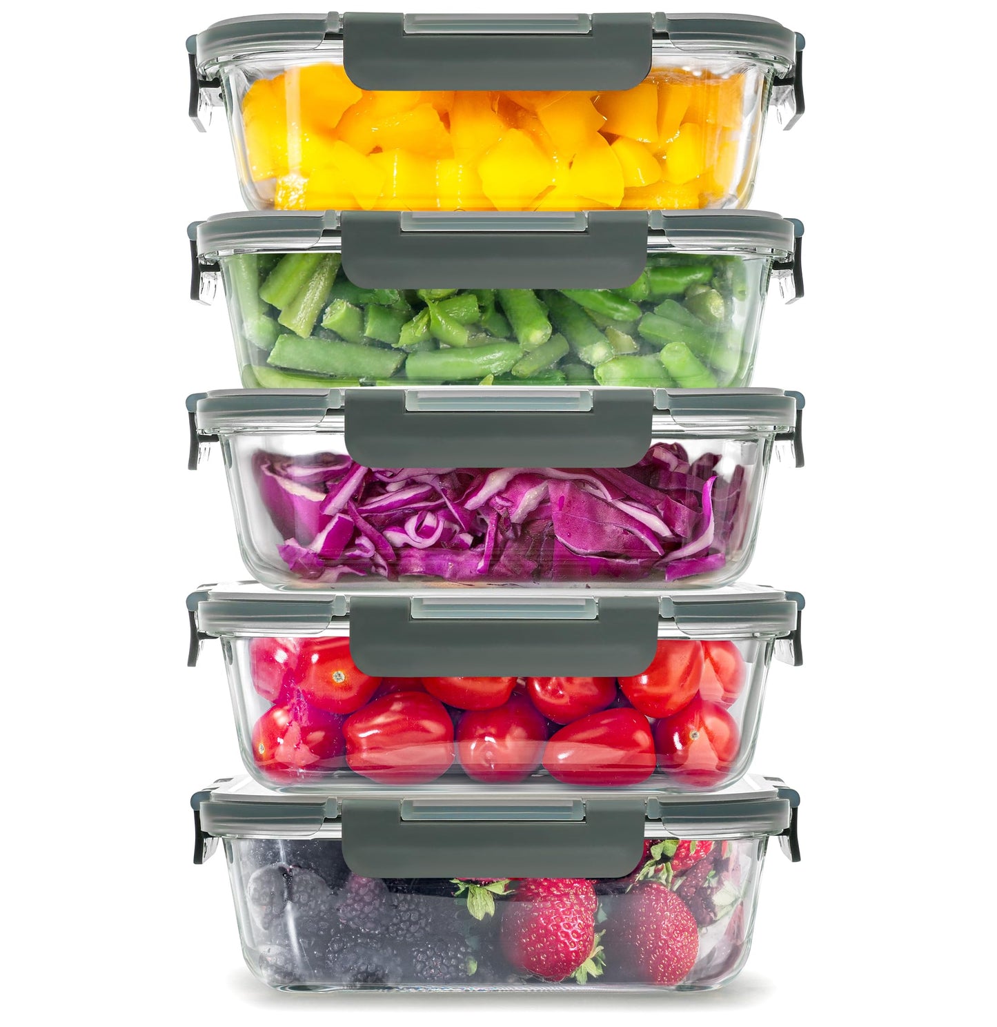 Zulay Kitchen 5 Pack Glass Meal Prep Containers with Lids - Airtight, Premium Borosilicate Glass Food Storage Containers - Microwave, Freezer & Oven…