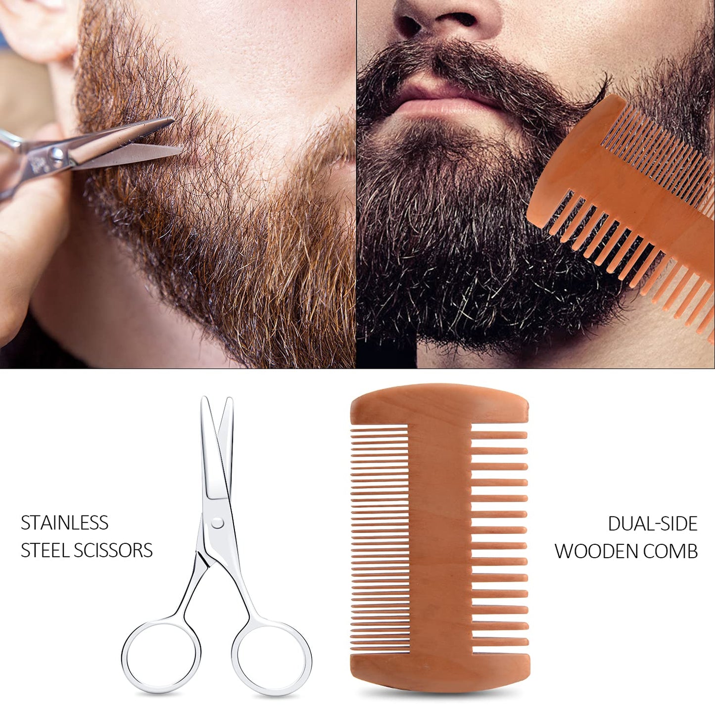 Valentines Gifts for Him, Beard Kit for Men, Beard Growth and Grooming Kit w/Beard Oil Beard Balm Beard Brush Beard Comb Beard Scissors, Christmas