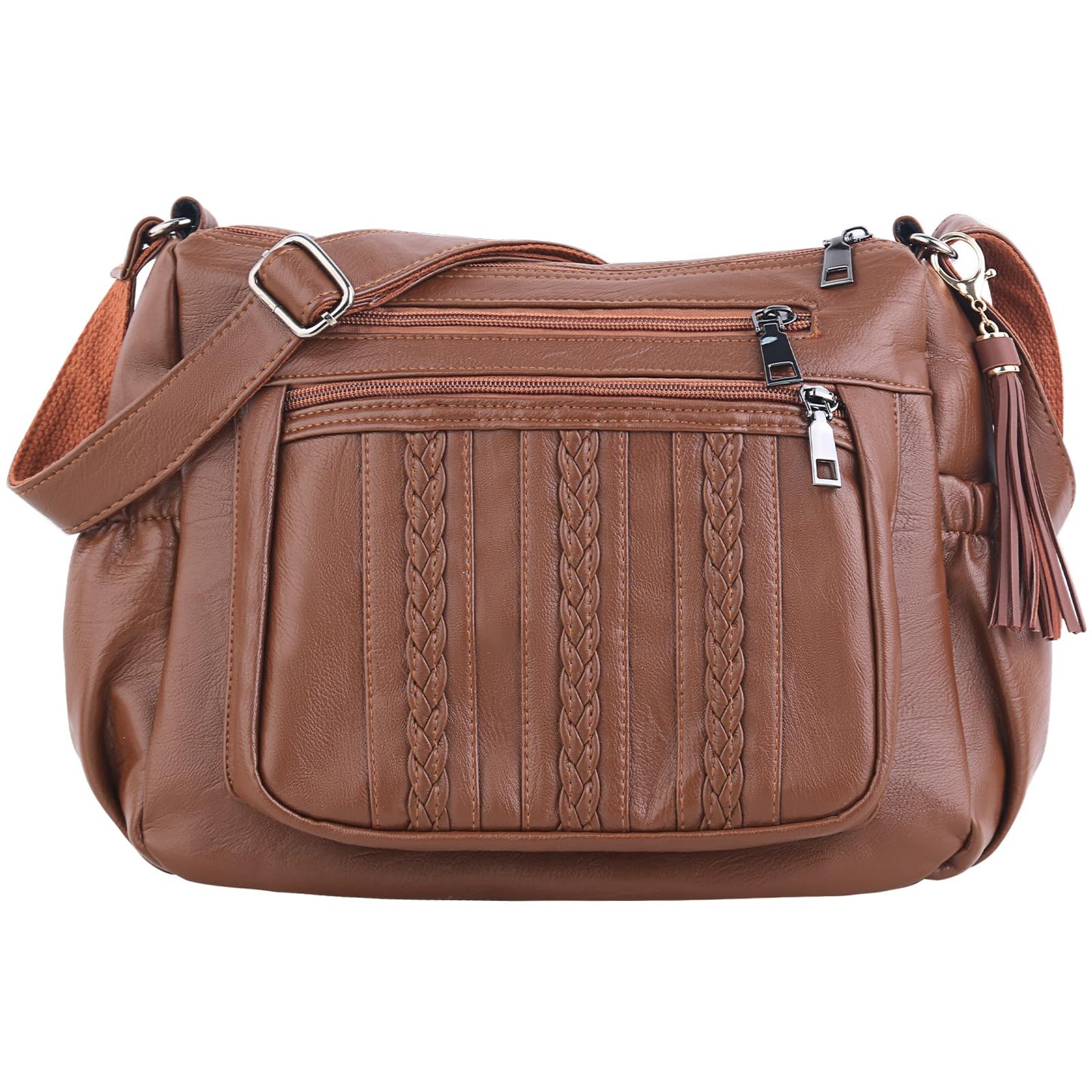 ELDA Purses for Women Pocketbooks Soft PU Leather Ladies Crossbody Purse Multi Pocket Shoulder Bag (Brown)