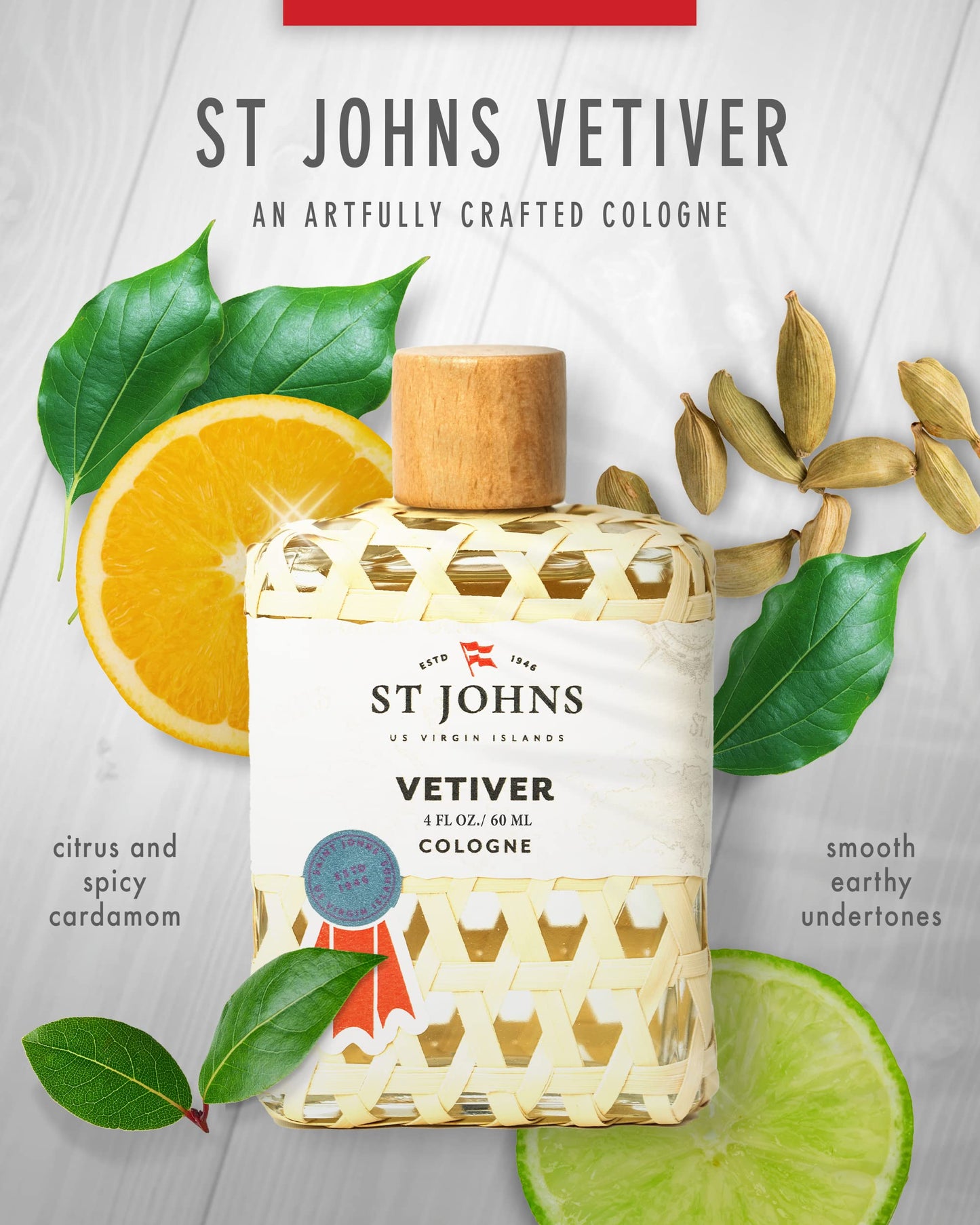 St. John Classic Vetiver Cologne | New Virgin Islands Inspired Fresh Cologne Scent | Sophisticated Cologne Fragrance for Men (4 oz)