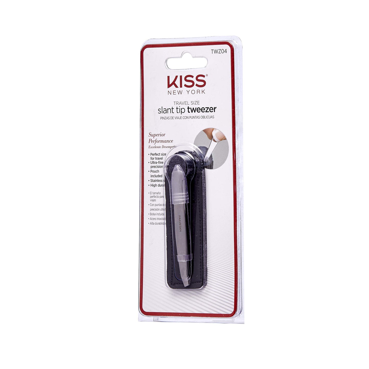 KISS NEW YORK Travel Size Slant Tip Tweezer with Pouch, Ultra-Fine Precision Tip, Stainless Steel (TWZ04) Beauty and Personal Care Kiss