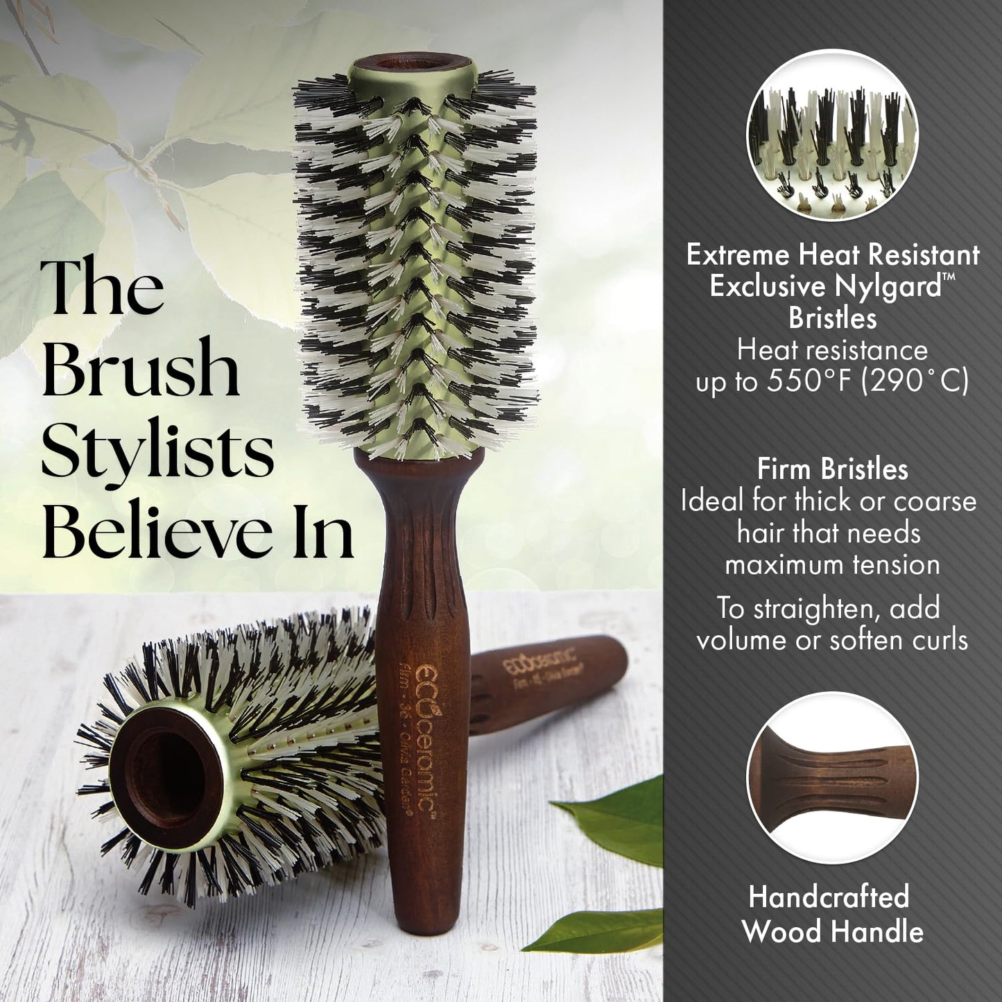Olivia Garden Ecoceramic Firm Bristles Round Thermal Hair Brush (1 3/4")