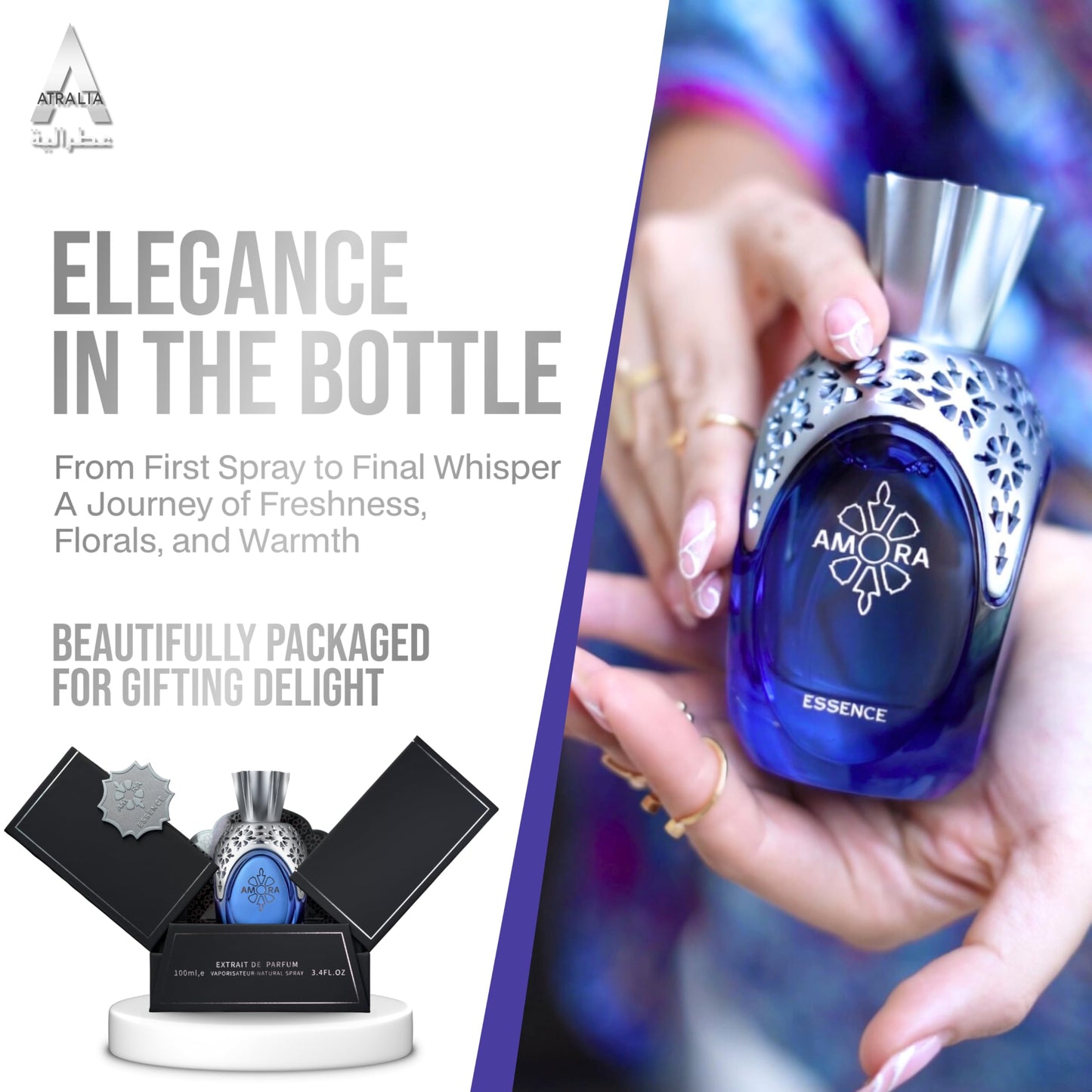 Atralia Amora Essence Extrait De Parfum 100Ml 3.4Oz Unisex Fragrance - Luxury and Original Extrait de Parfum with Top notes of Lychee, Rhubarb and