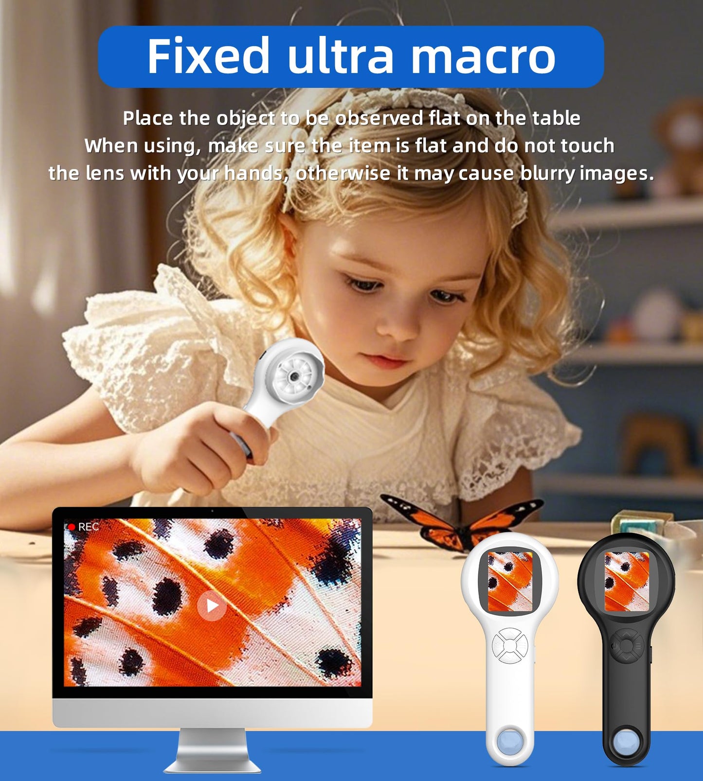 T TAKMLY Kids Microscope – Handheld Digital Science Kit with 500x Magnification, 4X Zoom, Educational Learning Toy Camera, Blue