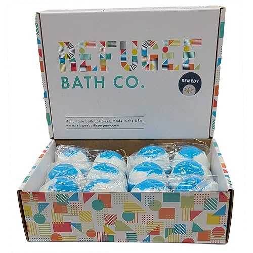 Refugee Bath Co. Variety Pack Bath Bombs Tea Tree and Eucalyptus Essential Oils Cocoa Butter Support Refugee Employment in USA (12 Pack)