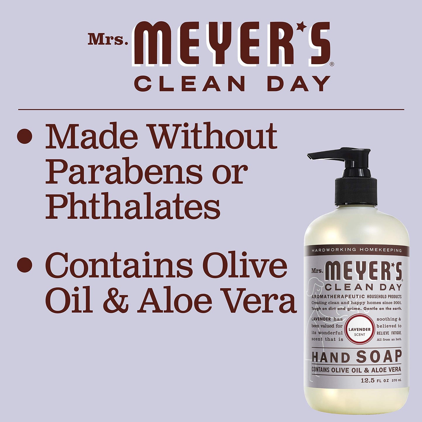 Mrs. MEYER'S Hand Soap Lavender 12.5 Ounce Pump (370ml) (3 Pack)