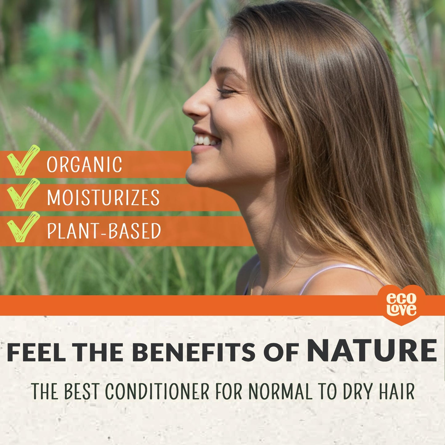 ecoLove - Natural Conditioner for Dry, Damaged Hair and Color Treated Hair - No SLS or Parabens - With Natural Carrot and Pumpkin Extract - Vegan