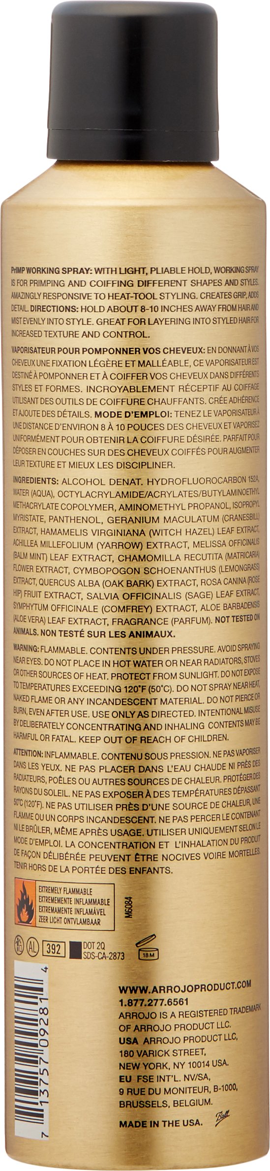 ARROJO Primp Working Spray for Hair - Fast Drying Hair Spray, Humidity Defense Hair Styling Working Spray - Adds Shine & Hold - Conditioning Grip