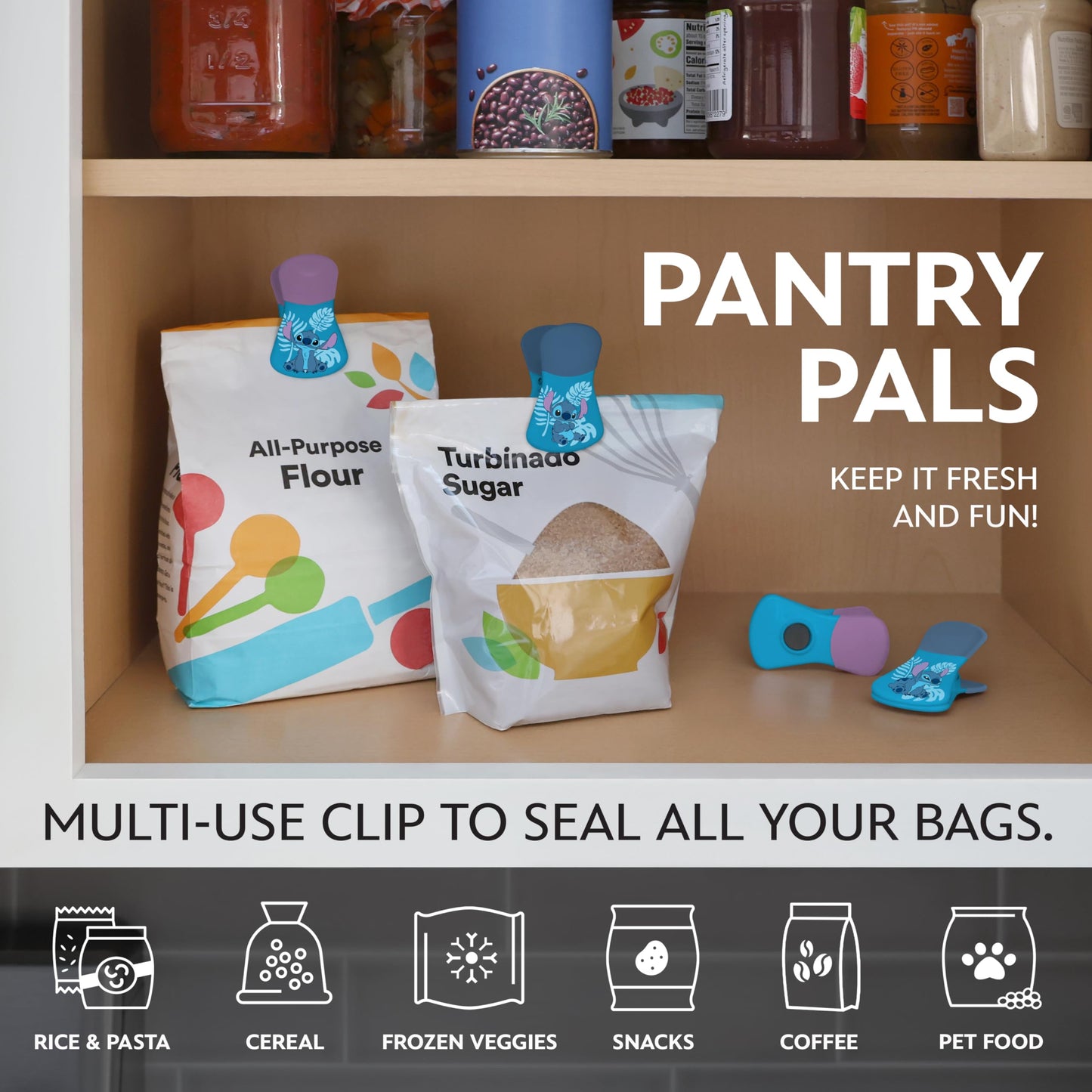 Disney Magnetic Chip Clips - Set of 6 Bag Clips for Food Storage - Mickey, Minnie, Lilo & Stitch, Winnie The Pooh - Durable Airtight Bag Chip Clips…