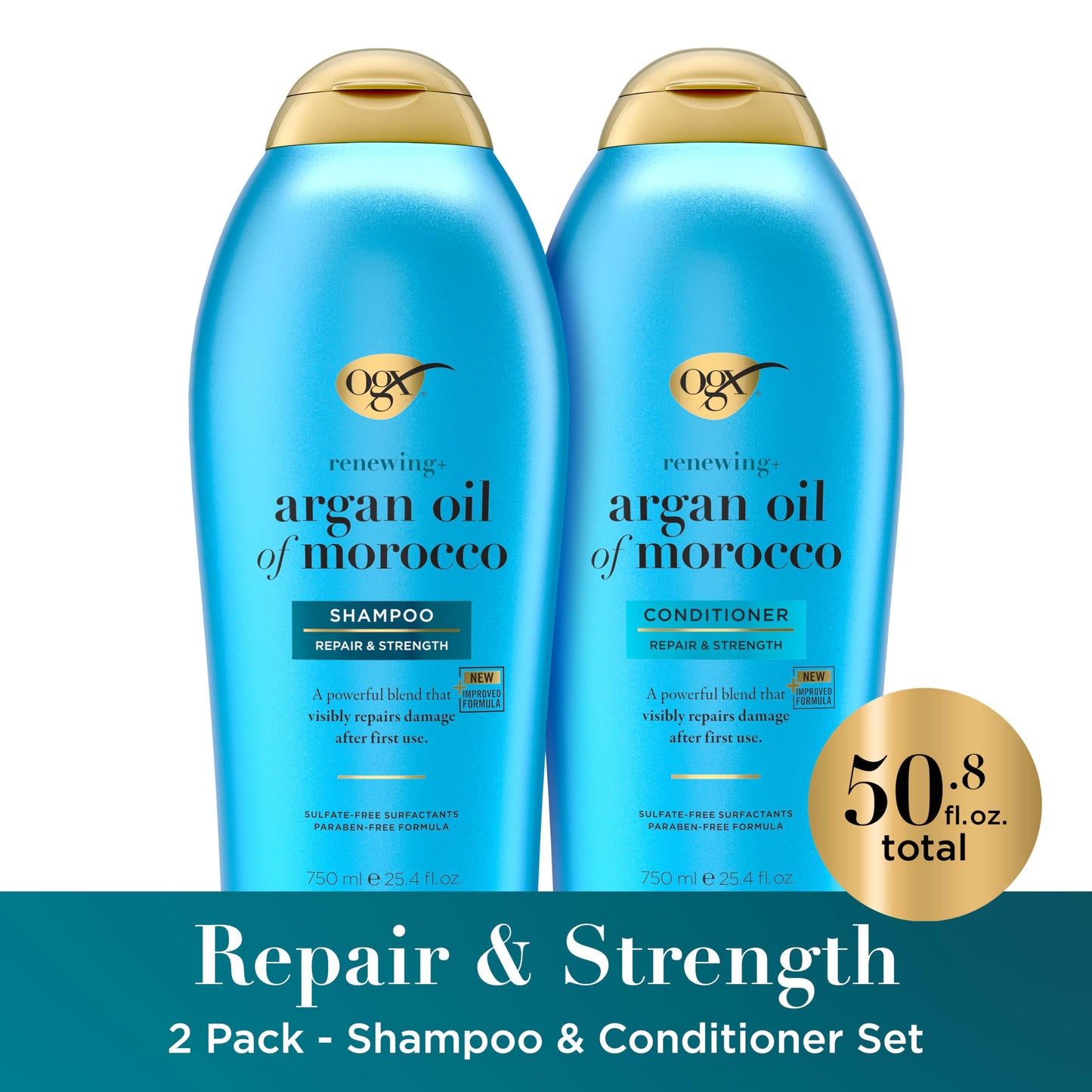 OGX Renewing + Argan Oil of Morocco Shampoo & Conditioner Set, Helps Strengthen & Repair Dry, Damaged Hair, Paraben-Free, Sulfate-Free Surfactants