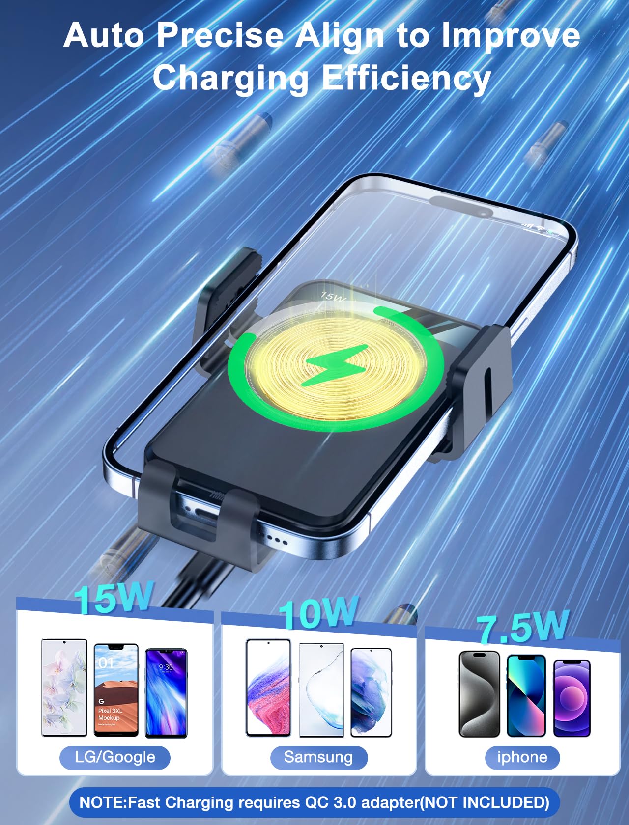 Wireless Car Charger, MOKPR Auto-Clamping Car Mount 15W/10W/7.5W Fast Charging Air Vent Car Phone Mount Compatible with iPhone 15/14/13/13 Pro/12 Pro…