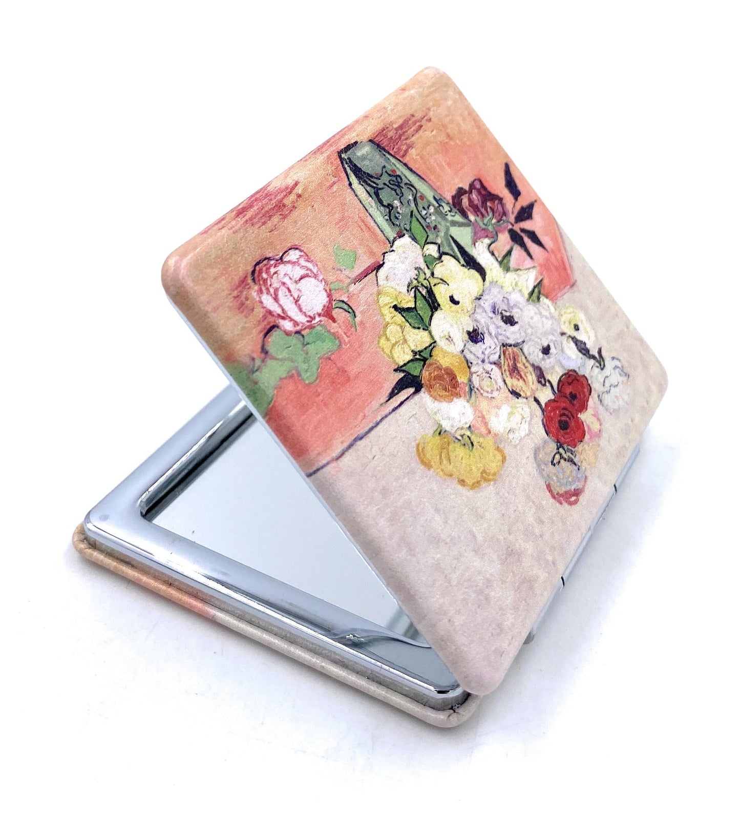 Aeisage Small Purse Mirror Van Gogh Japanese Vase with Roses and Anemones Mirror Floral Compact Mirror Bridesmaid Mirrors for Wedding