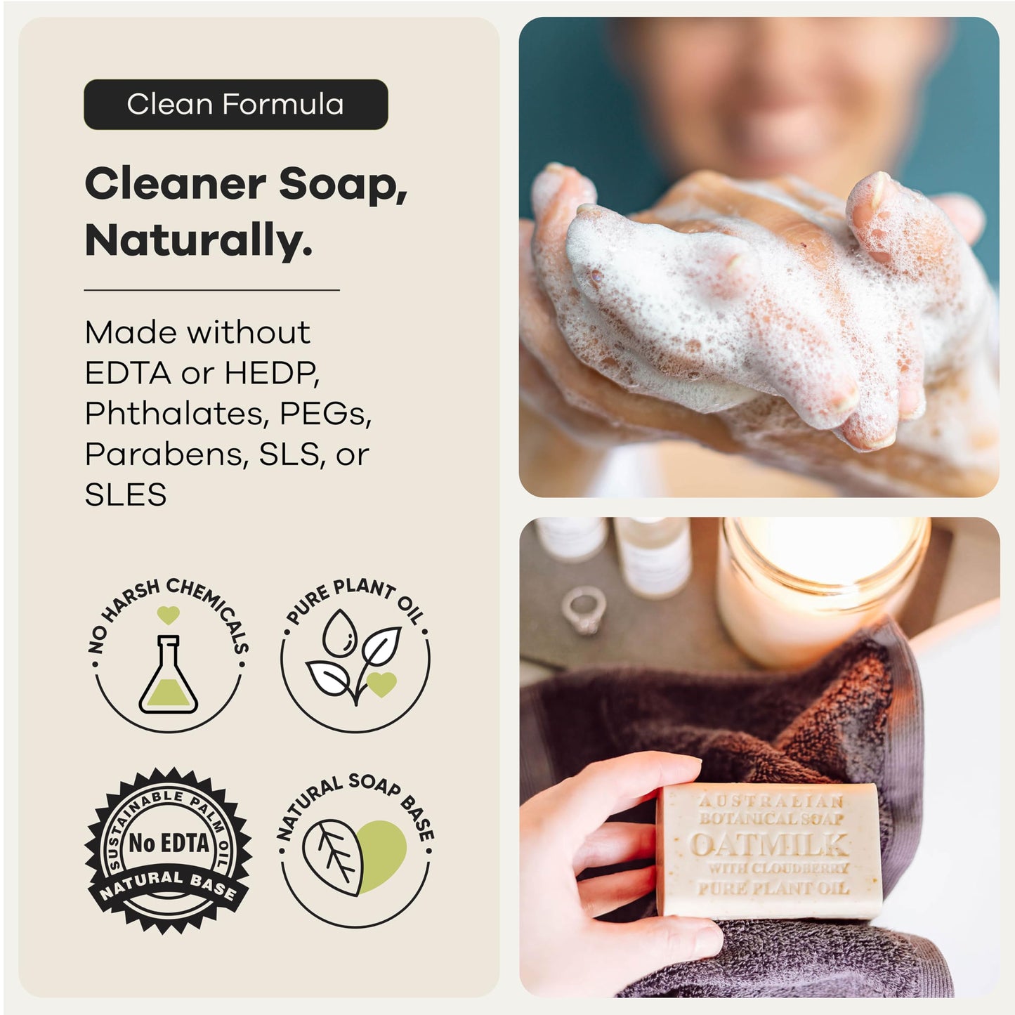 Australian Botanical Soap Oat Milk with Cloudberry - Triple Milled 6.6 oz Bar Soap with Shea Butter, Face Hand & Body Soap Bars, Pack of 4