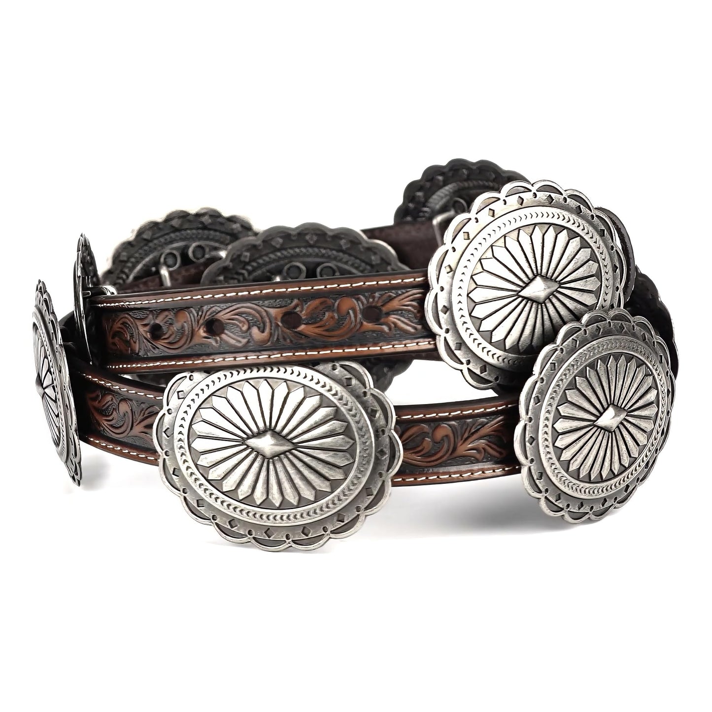 ARIAT Women's Tooled Leather Concho Belt, Tan, X-Large