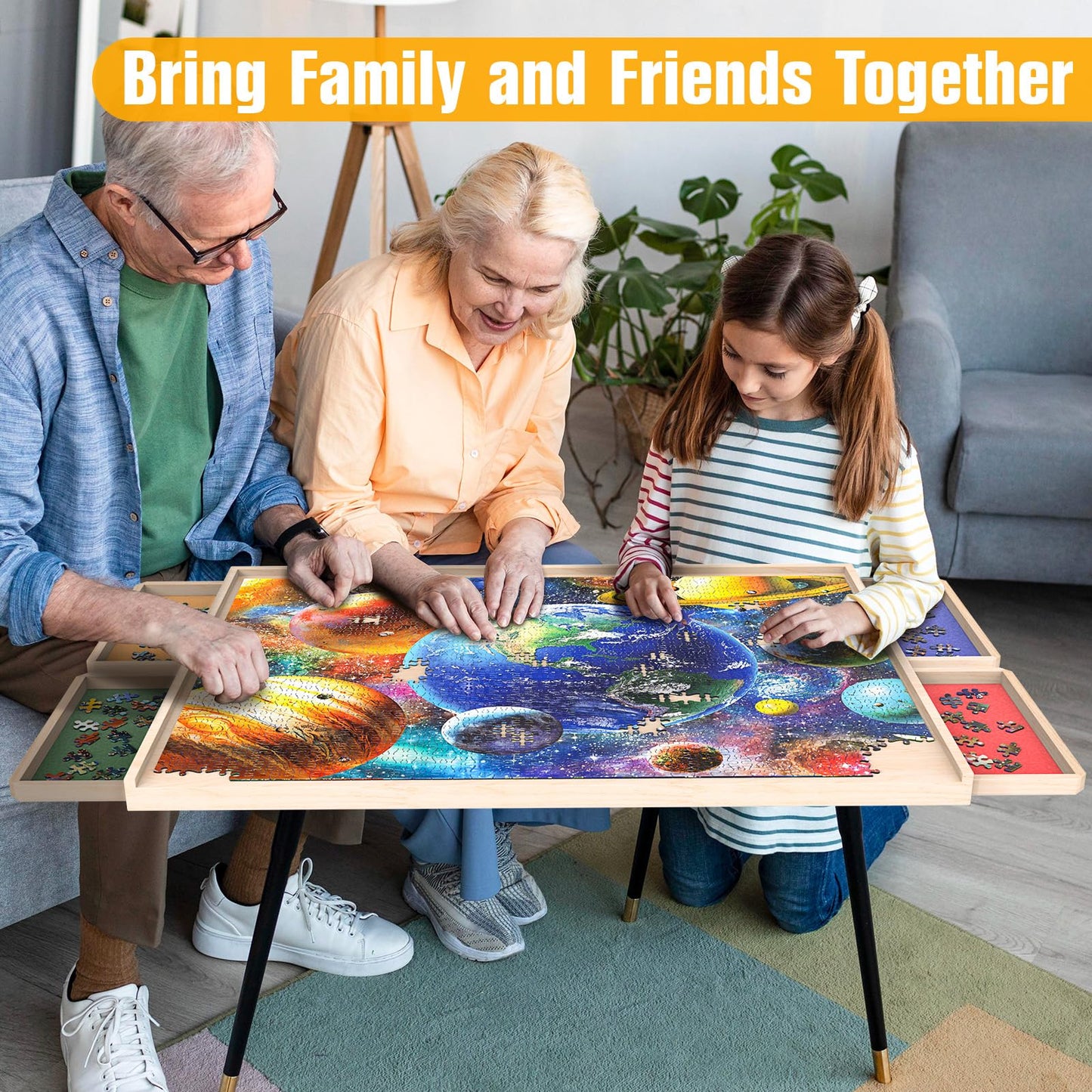 Puzzle Board with Drawers & Cover, 30"x22" Rotatable 360° Wooden Jigsaw Puzzle Table with Wheels, Portable Lightweight Organizer for 1000 Pieces