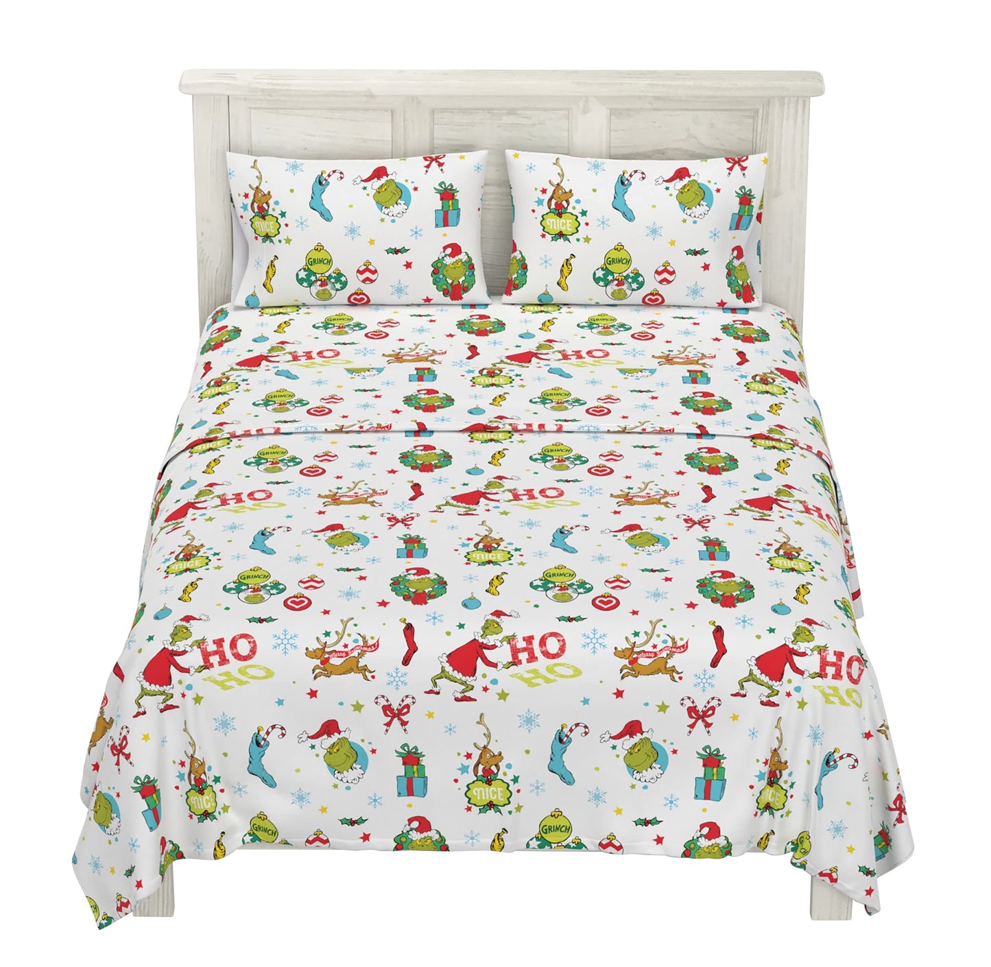 Grinch by Dr. Seuss Holiday & Christmas Bedding Super Soft 100% Cotton Flannel Sheet Set, Queen, (Officially Licensed Product) by Franco