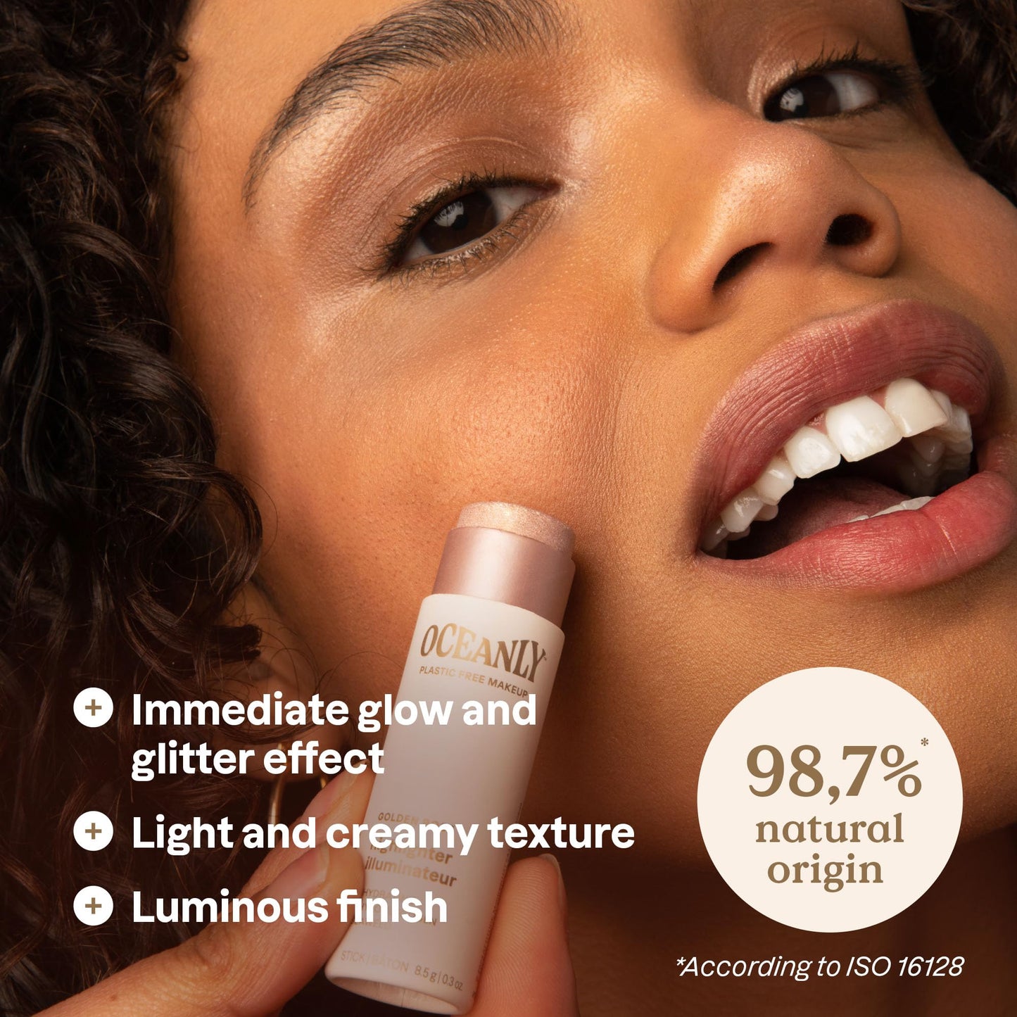 ATTITUDE Oceanly Lightweight Highlighter Stick, Titanium Dioxide-Free, EWG Verified, Plastic-Free, Vegan & Cruelty-free Makeup, Golden Rose, 0.3