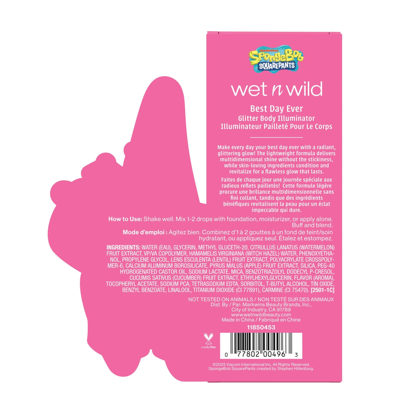 wet n wild Spongebob Best Day Ever Glitter Body Illuminator, Lightweight Non-Sticky Radiant Glow, Blendable Hydrating Formula