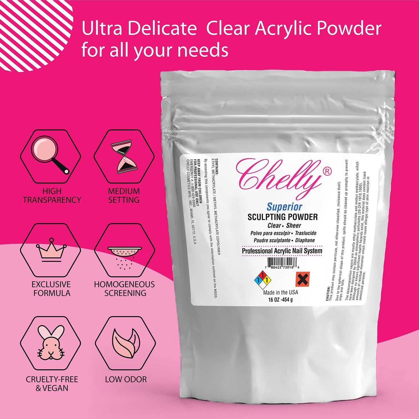 YSSER Chelly Superior Sculpting Powder Clear Blush Pink Medium Pink 16 oz