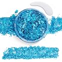 Blue Face Body Glitter,Mermaid Sequins Makeup Glitters Face Paint, Chunky Sparkling Glitter Gel for Women,Holographic Chunky Sequins Glitters for Eye