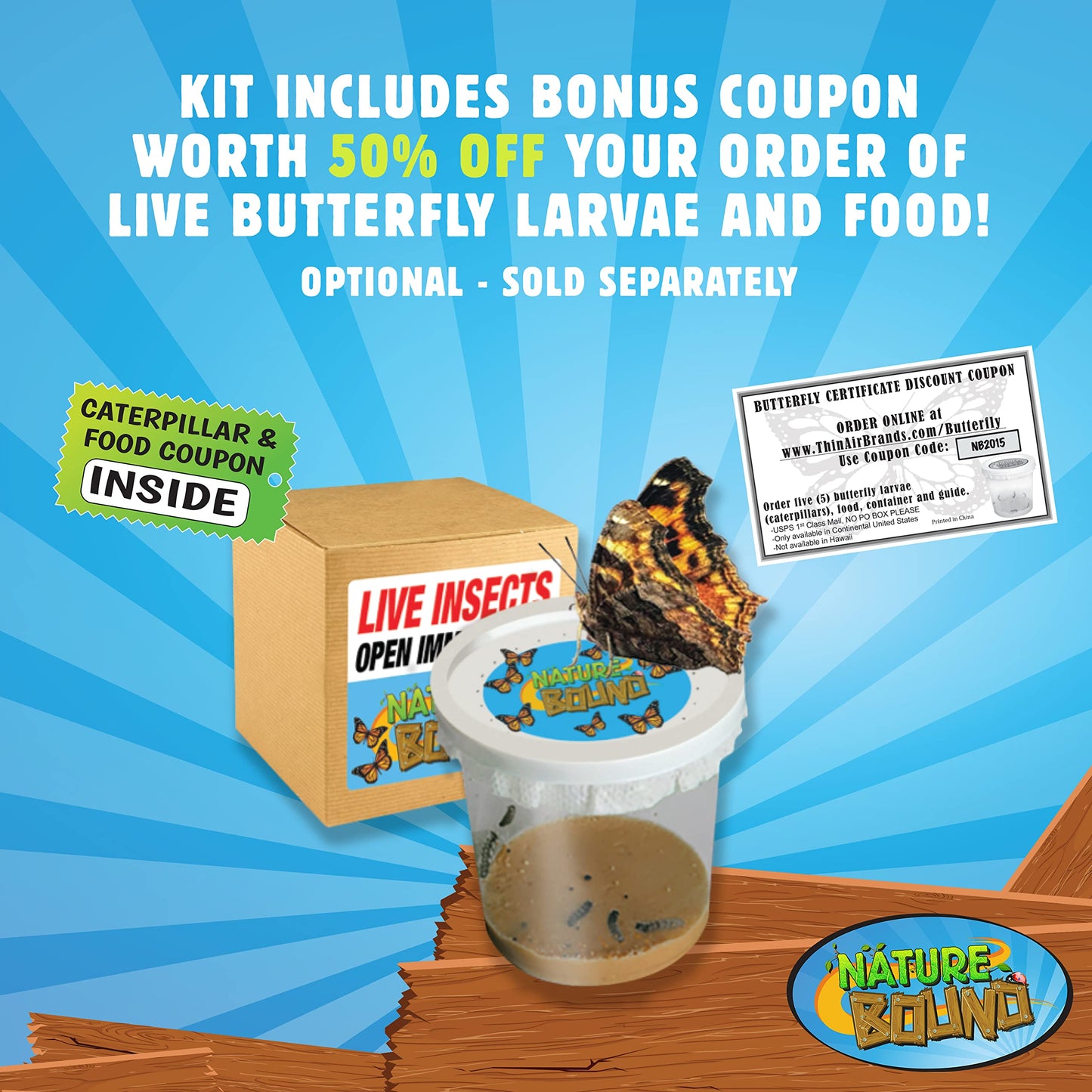 Nature Bound Butterfly Growing Kit – Live Caterpillars to Butterflies with Pop-Up Habitat, Voucher & STEM Learning Guide, Educational Project for Kids