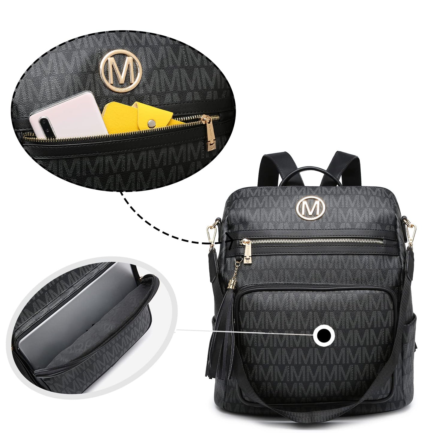 Women Fashion Backpack Purse Convertible Large Rucksack Versatile Travel Shoulder Bags Handbag Set with Tassel