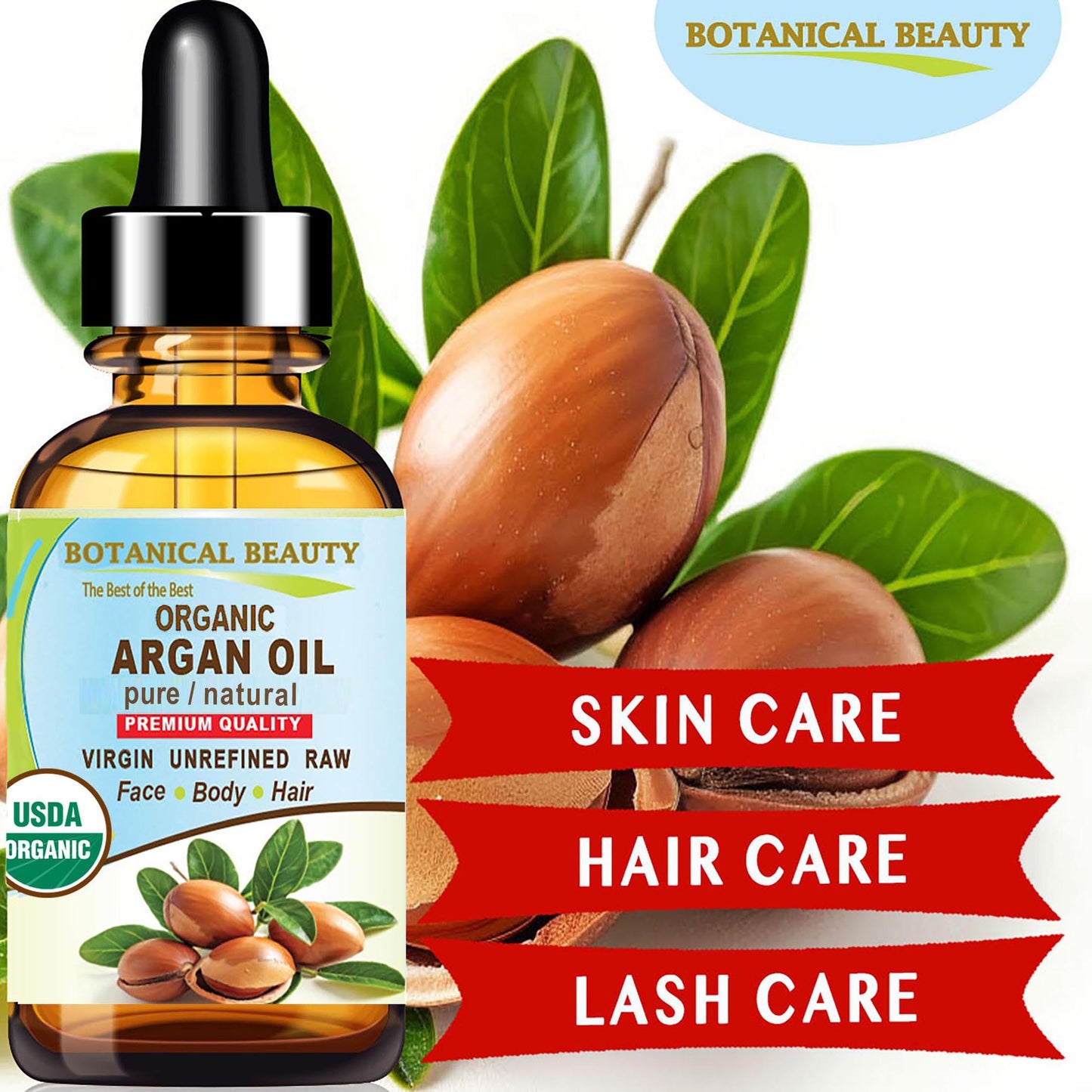 Botanical Beauty Organic ARGAN OIL 100% Pure Natural VIRGIN UNREFINED Cold-Pressed Carrier Oil for Face, Skin, Body, Hair, Lip, Nails. Rich in Vitamin