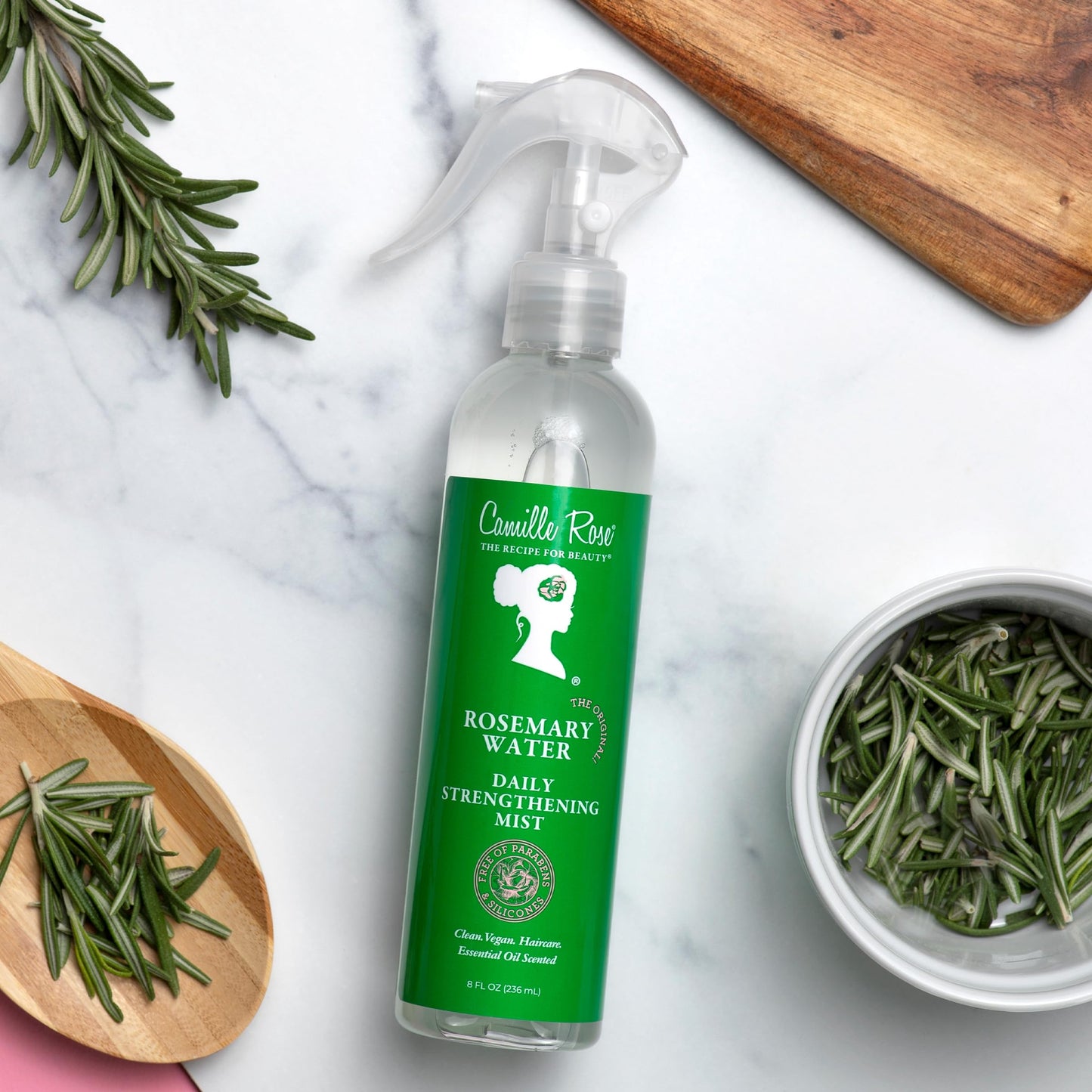 Camille Rose Rosemary Water Daily Strengthening Mist, with Peppermint and Rosemary Essential Oils to Strengthen Strands and Promote Hair Growth,