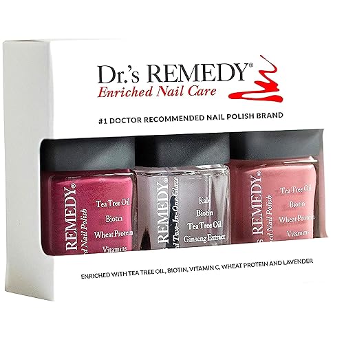 Dr’s Remedy 3 Pack Nail Polish Kit, ANNIVERSARY Kit, All Natural Enriched Nail Strengthener Non Toxic and Organic - BRAVE Berry/TOTAL Two-in-One