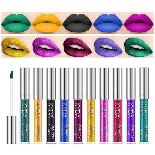 KYDA 10 Colors Lipstick Set, 5 Matte Velvet & 5 Shimmer Metallic Lips Color, Non-Stick Cup Long Wear Lip Glaze, High Pigmented Lipstick Cosmetic Gift