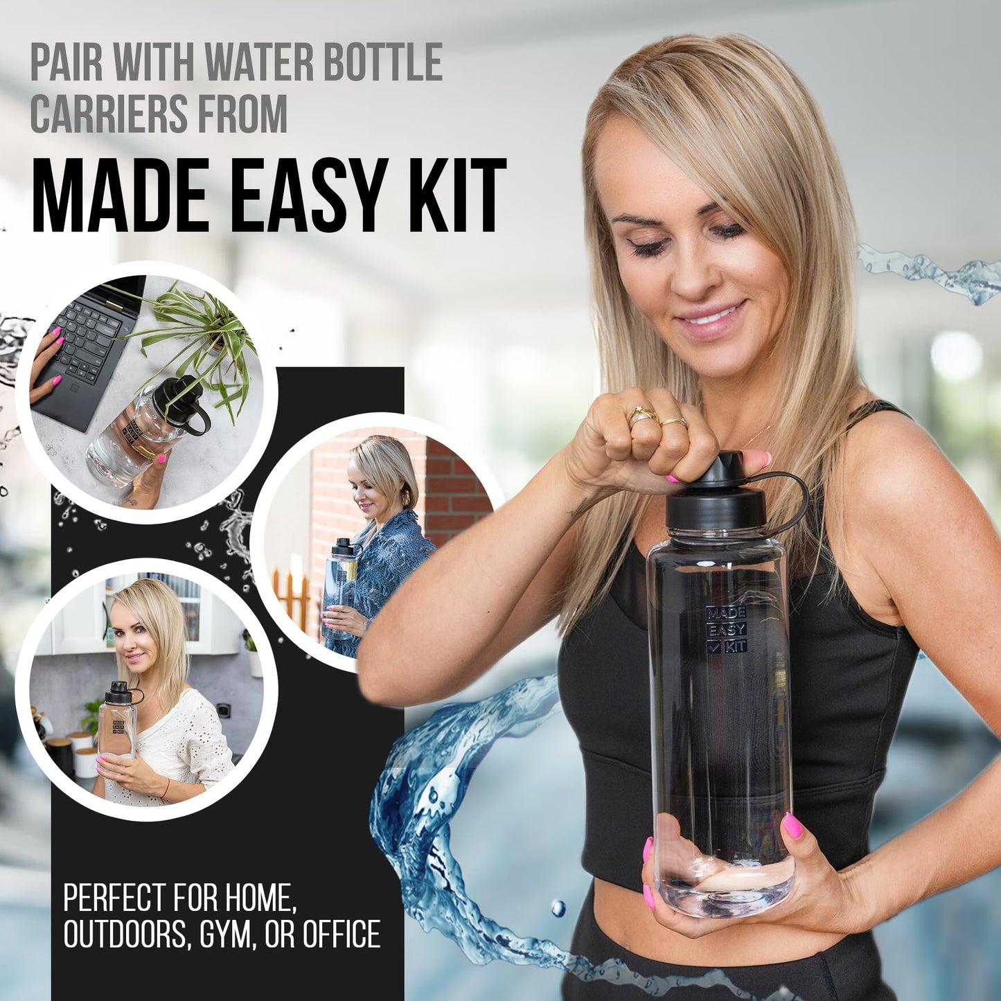 Made Easy Kit Tritan Plastic Water Bottle - Revolutionary Lid, Wide and Narrow Mouth Openings - BPA Free Water Bottle, Dishwasher Safe (Large (32oz)