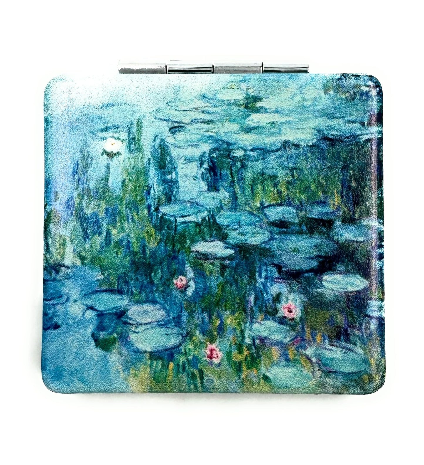 Aeisage Small Handbag Monet Compact Mirror - Folding Pu Leather, Unique Water Lilies Travel Mirror for Sister