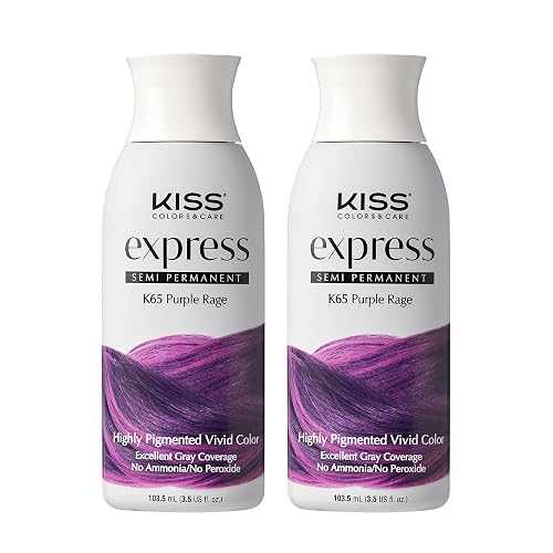 Kiss Express Semi-Permanent Hair Color - Vivid, Highly Pigmented Dye for Vibrant Hair, Gentle Formula, Gray Coverage, pH Balanced, 23 Intermixable