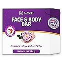 MASSE' Face & Body Bar - Probiotic with Rose Oil & Clay Infused cleansing body bar with Coleus, Vitex Berry Extracts - For Men and Women - Ideal