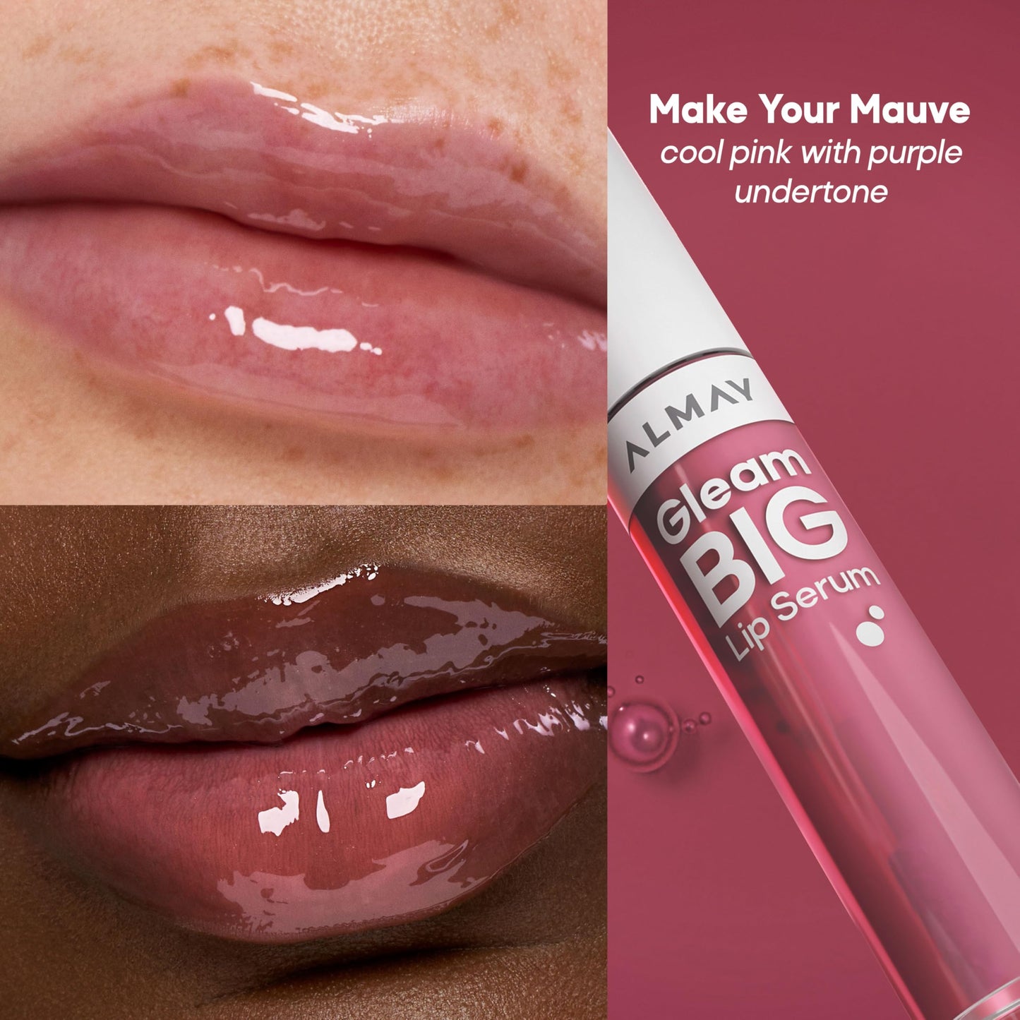 Almay Gleam Big™ Lip Serum, Hydrating and Moisturizing, Hypoallergenic Lip Gloss, Non-Sticky, 300 Make Your Mauve, 0.13 fl oz