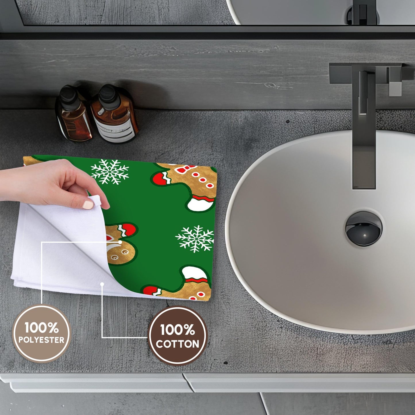 3D Rose TWL_219036_1 Cheerful Christmas Gingerbread Men & Snowflakes Towel, 15" x 22"