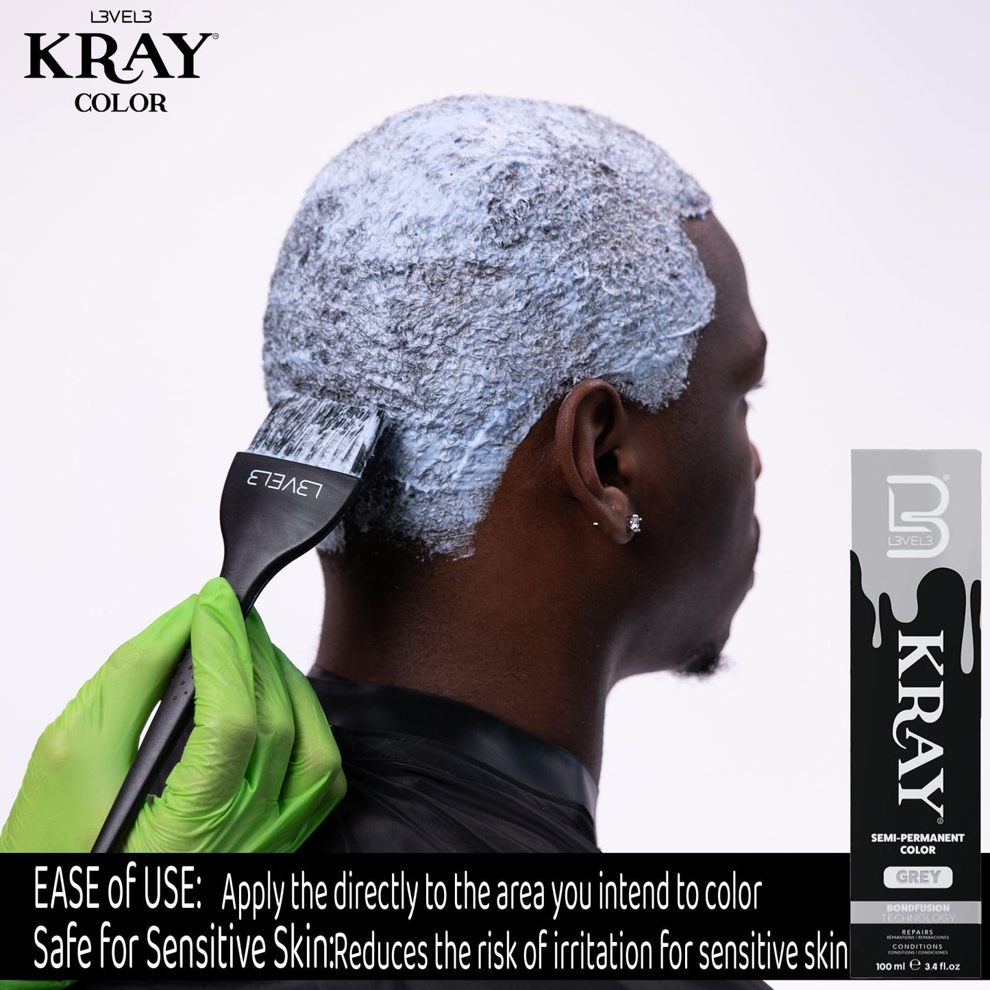 L3 - Level 3 Kray Semi Permanent Hair Color - Semi Permanent Hair Dye with Aloe Vera - Grey