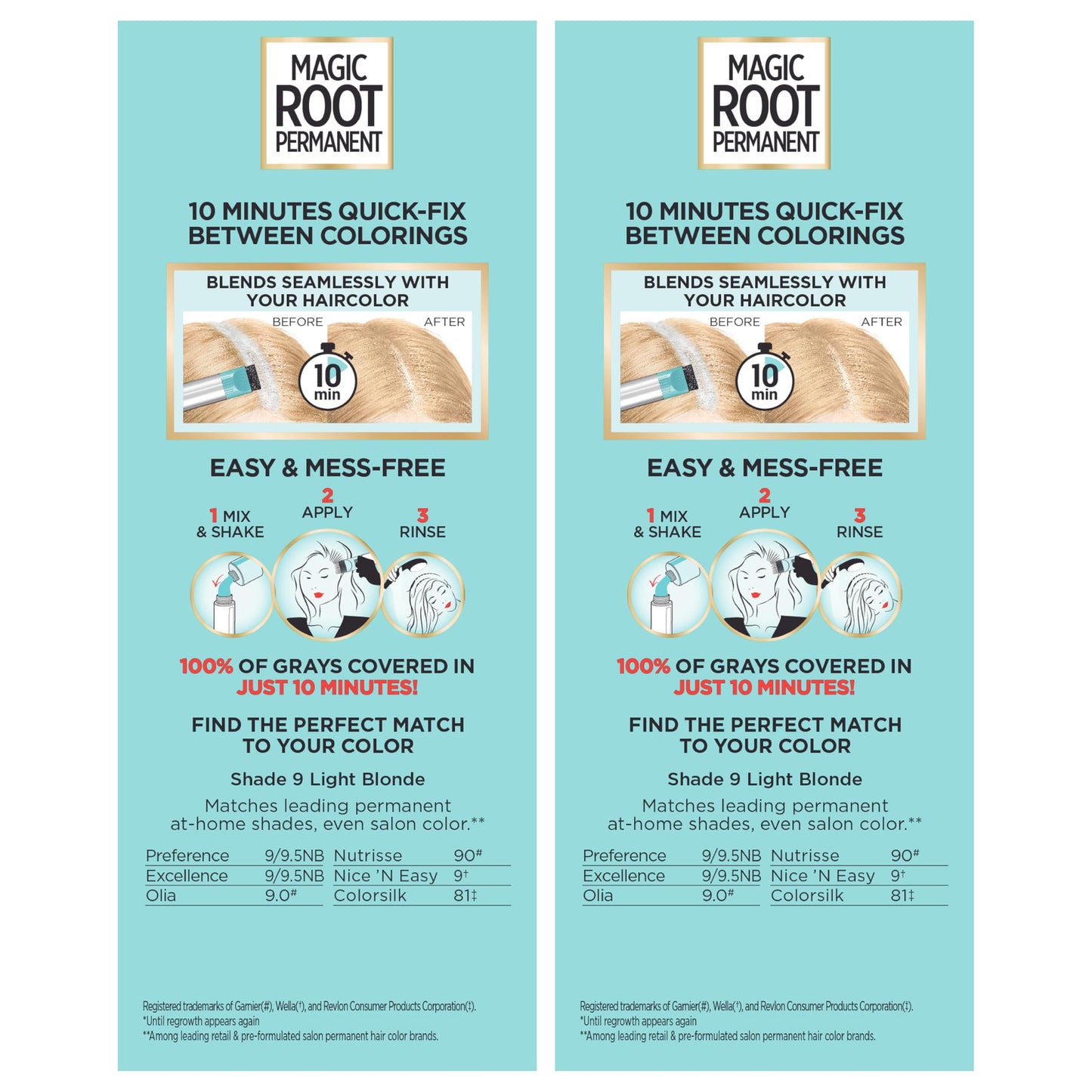 L’Oréal Paris Magic Root Permanent Hair Color, 10 Minute Hair Dye Kit to Rescue Roots with 100% Gray Hair Coverage, 9 Light Blonde, 2 Pack (Packaging