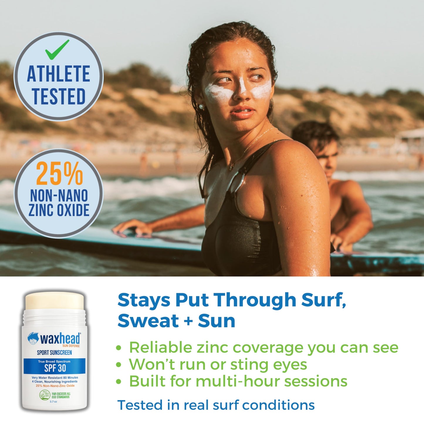Waxhead Zinc Oxide Sunscreen Stick SPF 30, 4-Ingredient Mineral Sunscreen for Face & Body, EWG 1, Reef Safe Non-Nano, Baby & Kids Sensitive Skin