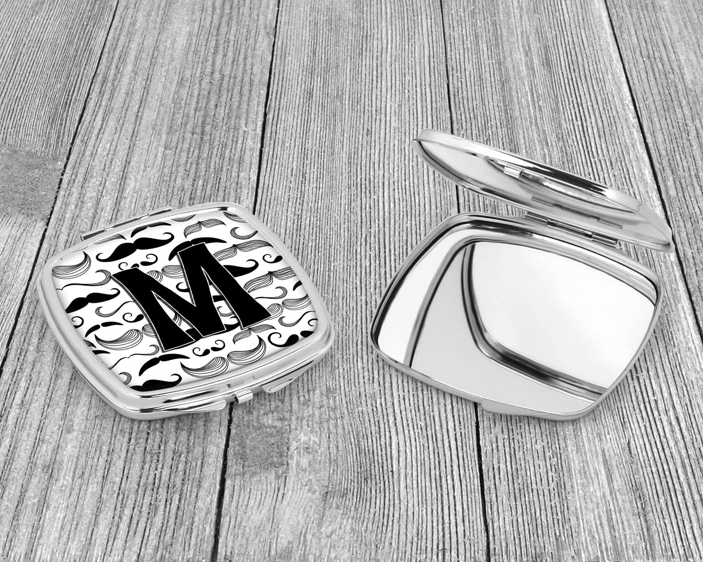 Caroline's Treasures CJ2009-MSCM Letter M Moustache Initial Compact Mirror Decorative Travel Makeup Mirror for Women Girls Gifts Pocket Makeup Mirror