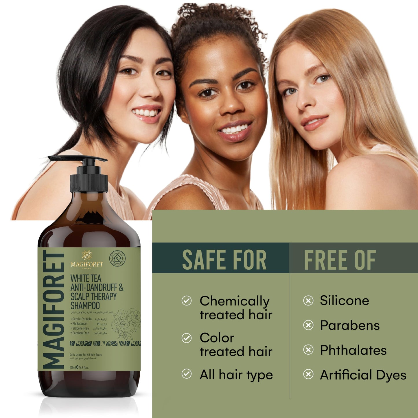 MagiForet Anti-dandruff & Scalp Treatment Shampoo 500ml For Dry, Flaky scalps, Help Clear Flakes, Leave Dry, Itchy Scalps Feeling Soothed