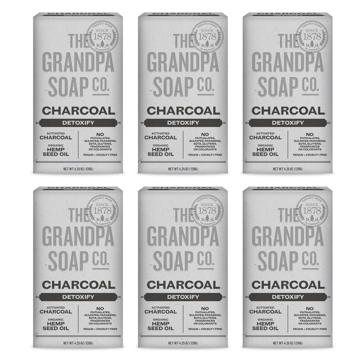 The Grandpa Soap Company Charcoal Bar Soap - With Activated Charcoal Hemp Seed and Mint Oil, Detoxifies, Draws Out Dirt and Toxins, Clear Congested