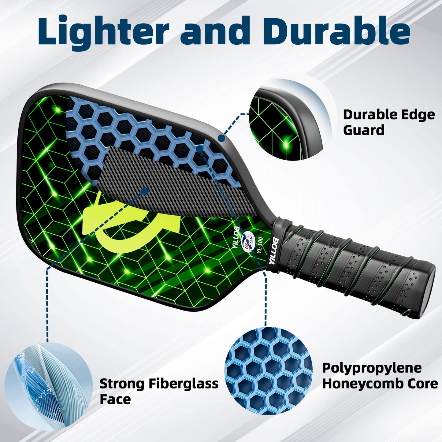 YILLOG Pickleball Paddles,USAPA Approved Pickleball Paddle Set 4,Fiberglass Surface Pickleball Set,4 Pickleball Balls,4 Cooling Towels,Bag,Pickle…