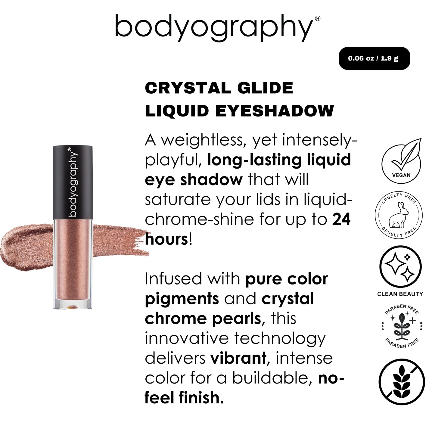 Bodyography Crystal Glide Liquid Eyeshadow - Citrine (Bright Gold)| Weightless, Long-Lasting Liquid Chrome Eye Color | Buildable, Crease-Proof…
