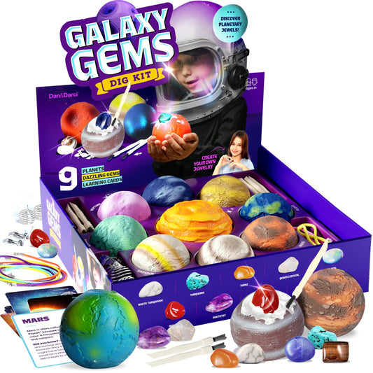 Dan&Darci Galaxy Gem Dig Kit – Space Science STEM Toy with Gemstones for Kids Ages 6-12, Fun Gift for Boys & Girls