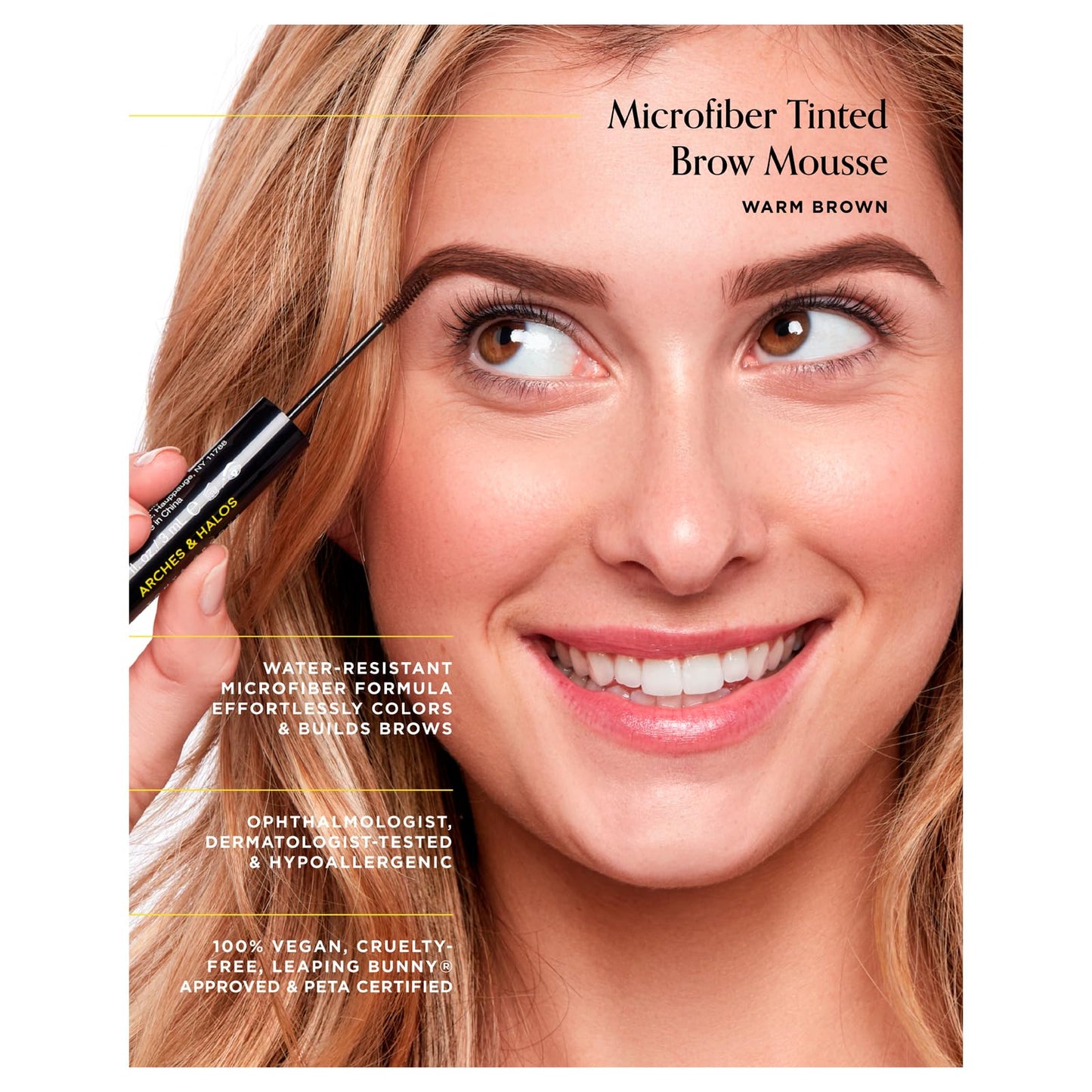 Arches and Halos Microfiber Tinted Brow Mousse - Richly Pigmented Eyebrow Shaper - Water Resistant Filler Pen - Vegan - Warm Brown - 0.11 oz