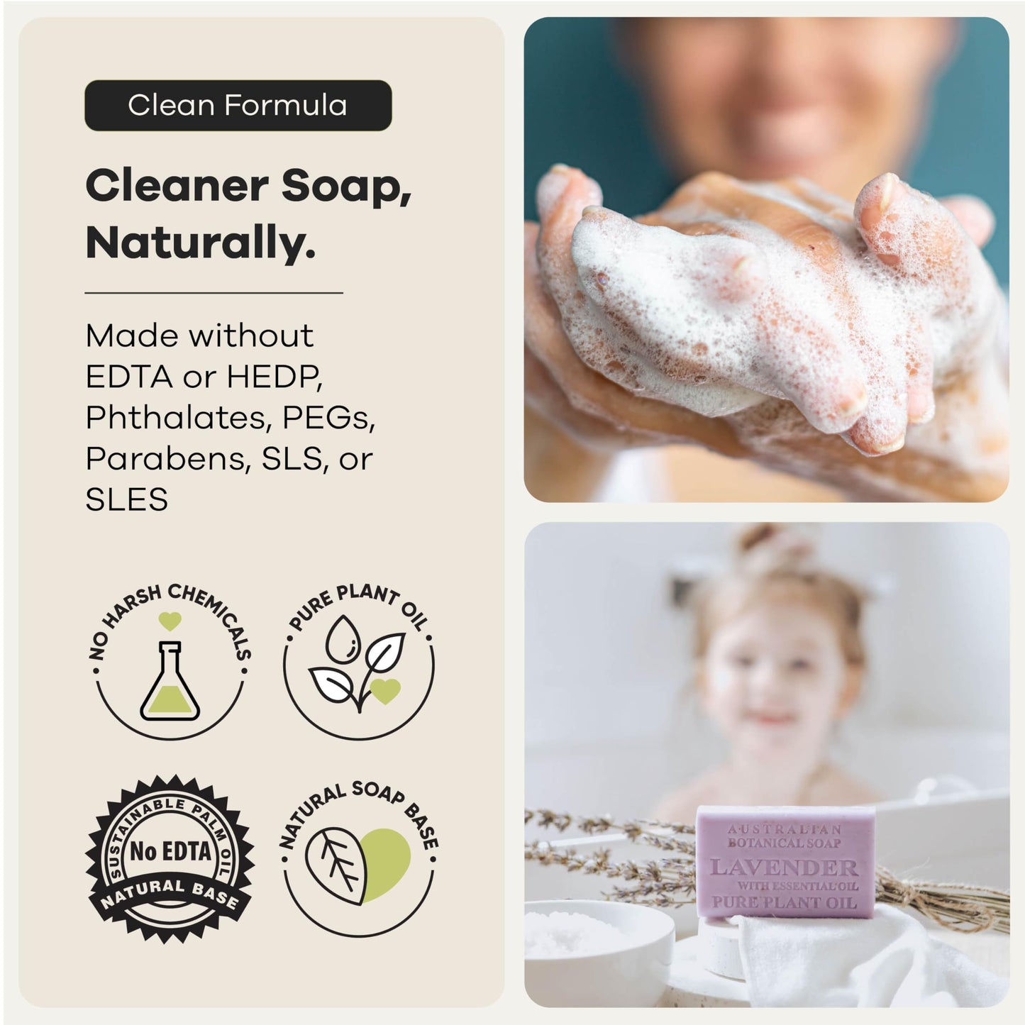 Australian Botanical Soap, 6.6 OZ, Lavender and Essential Oil, Triple Milled Bars made with a Natural Soap Base and Enriched with Organic Shea Butter